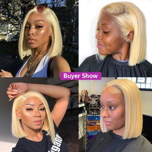 Blonde pruik Braziliaanse rechte korte bob pruik Lace Front menselijk haar pruik Straight Lace frontale pruiken voor vrouwen