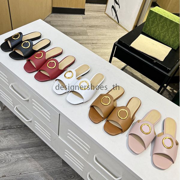 Blondie Sandales Classiques Femmes Sandales Designer Talon Strass Appartements Coins En Cuir Brillant Appartements En Cuir Paris Mode Été Pantoufle Mules Taille 35-43