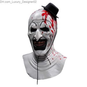 Bloody Terrifier Art The Clown Mask Cosplay Creepy Horror Demon Evil Joker Hat Latex Casco Fiesta de Halloween Disfraces Q230824