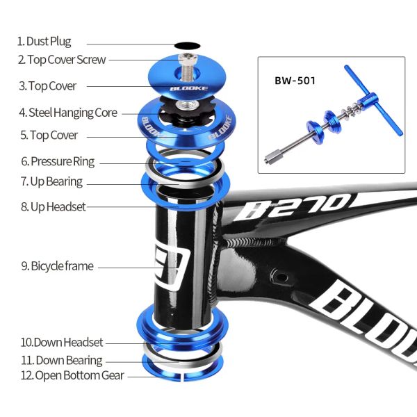 Auriculares Blooke Bicycle 44 mm 2 Rode de rodamiento 1 1/8 para MTB Bike BMX Piezas de dirección integradas para 28.6 Tubo recto
