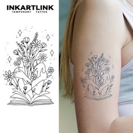 Bloeiende boek Tijdelijke tattoo sticker waterdichte magie duurt tot 15 dagen nep semi permanent 240418