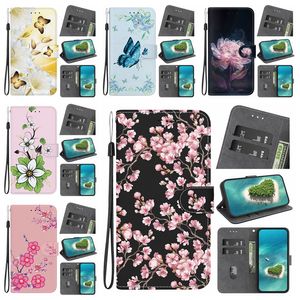 Bloesembloem PU lederen portemonnee hoesjes voor Xiaomi 13 Lite Poco F5 Redmi 12 Note 12S 12C Huawei Honor 90 Lite X5 Google Pixel 8 Pro 7 7A Sakura Kaarthouder Flip Cover Pouch