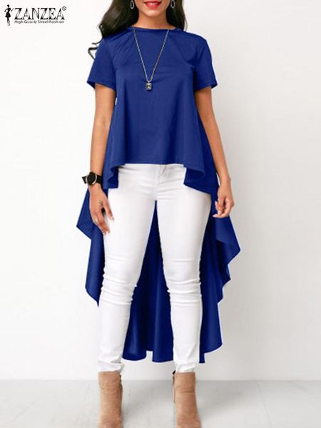 Blouse 2022 Fashion Blouse asymétrique Femmes Zanzea Tops d'été Tees Ol Solide Solid High Oneck Loose Blunique Blusas Oversize