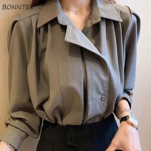 Blouse Blouses Damesmode Tops Shirt Design Elegant Herfst Werken Allmatch Ulzzang Kleding Temperament Slanke Effen Streetwear Zacht