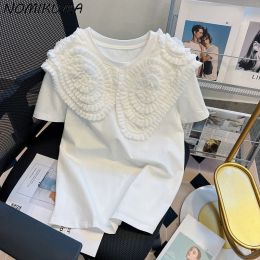 Blouse Camicie Nomikuma Chic Sweet 3D Fleurs Per Donna 2022 Primavera Estate Manica Corta Graphic Top Camicia coreana Ocollo Causale