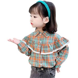 Blouse voor meisjes plaidpatroon kinderen shirts voor meisjes lente herfst kinderen blouse voor meisjes 210412