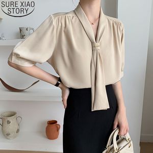 Blusa Office Lady OL Style Plus Size Loose Tops Blusas Chiffon Mujer Verano Manga corta Cuello en V Camisas 9876 210417