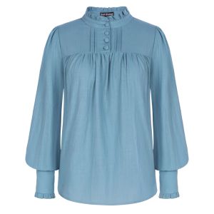 Blusa SD para Mujer, camisas renacentistas de algodón, Tops de manga larga con volantes y cuello levantado, Jersey informal, Tops, Ropa para Mujer