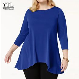 Chemisier femmes élégant solide Style Simple haut printemps été 3/4 manches ourlet asymétrique longue bureau dame Blouse décontractée grande taille H199