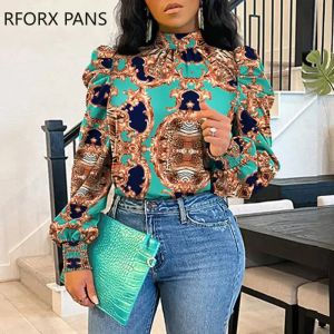 Blouse Damesmode Elegant all-over print met vintage patroon Lange pofmouwen Basic veterwerkblouses Tops