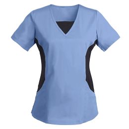 Blouse Vrouwen Laboratorium Pak Verpleegster Uniformen Werk Sets Korte Mouw Vneck Scrubs Tops Pak Pocket Schoonheid Dameskleding Gratis Verzending