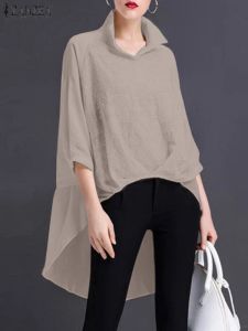 Chemisier Zanzea Elegant Women Casual Abel Neck 3/4 SHEEVE CHIRTE FOLIE Solide Asymétrique Hour Blouse travail OL BLUSAS TUNIQUE FEMME TOPS