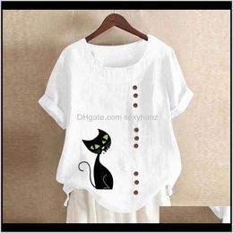 Blouses kleding kleding drop levering 2021 lady top single-breasted shirts womens casual losse knop linnen plus size print boho tanic shi