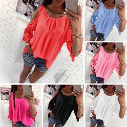 Blouses European Spring en Summer Solid Color Explosion Riem Hollow Sleeve Casual Shirt Support Mixed Batch