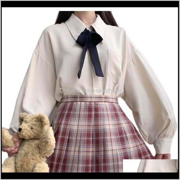 Blouses Chemises Vêtements pour femmes Vêtements Drop Livraison 2021 Blanc Col V Marine Sailor Costume Japonais Uniforme Scolaire Blouse Filles Plissé Vestid