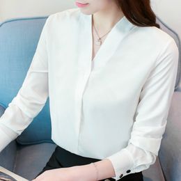 Blouses Woman White Blouse V-hals Office Dames Tops Lange Mouwen Dames Shirts Chiffon Blouse Womens Tops en Blouses B939 210426