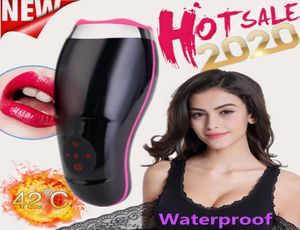 Pijpen Oraal Zuigen Verwarming Kunstkut Siliconen Kutje Elektrische Deep Throat Penis Vibrator Sex Machine Speeltjes Voor Mannen 18 T201629198