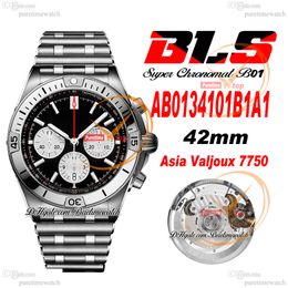 BLS Chronomat B01 ETA A7750 automatische chronograaf herenhorloge zwart witte wijzerplaat roestvrij staal Rouleaux Bracele AB0134101B1A1 Super Edition Reloj Hombre Puretime 6