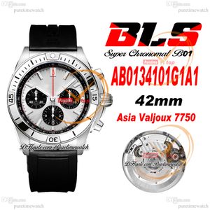 BLS Chronomat B01 ETA A7750 Montre chronographe automatique pour homme 42 Boîtier en acier Cadran blanc Bracelet en caoutchouc noir AB0134101G1A1 Super Edition Reloj Hombre Puretime C3