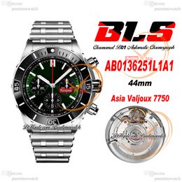 BLS Chronomat B01 ETA Valjoux A7750 Montre chronographe automatique pour homme 44 Lunette en céramique noire Cadran vert Bracelet Rouleaux en acier inoxydable Super Edition Puretime M13