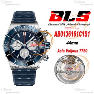 BLS Chronomat B01 ETA Valjoux A7750 Montre chronographe automatique pour homme 44 Lunette en céramique Cadran bleu blanc Caoutchouc AB0136161C1S1 Super Edition Reloj Hombre Puretime B2