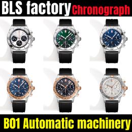 BLS usine Chronographe Montre Hommes montres B01 mouvement mécanique entièrement automatique Miroir saphir étanche bracelet de montre en caoutchouc lumineux