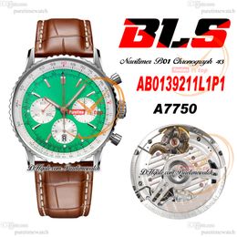 BLS Navitimer B01 ETA A7750 Automatic Chronograph Herenhorloge Gradient Green Stick Dial Bruin lederen band AB0139211L1P1 Super Edition Reloj Hombre Puretime C3