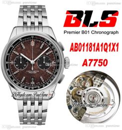 BLS Premier B01 42 mm Eta A7750 automatisch chronograaf herenhorloge staal bruin zwarte wijzerplaat stok roestvrij stalen armband AB01181A1Q1X1 Super Edition Puretime 04c3