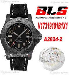 BLS V17319101B1X1 43mm ETA A2824 Automatische Herenhorloge PVD Staal All Black White Number Dial Nylon Lederen band Super Edition Puretime 05A1