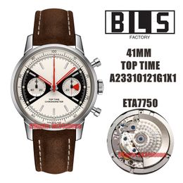 BLS Montres 41mm Top Time A23310121G1X1 Acier Inoxydable ETA7750 Chronographe Automatique Montre Homme Cadran Blanc Bracelet Cuir Montres Homme