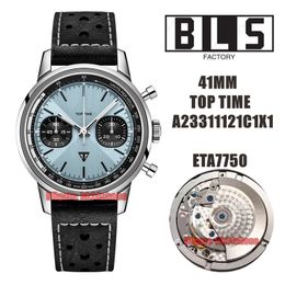 BLS Montres 41 mm Top Time A23311121C1X1 en acier inoxydable ETA7750 Chronographe automatique Montre pour homme Cadran bleu glace Bracelet en cuir Montres-bracelets pour hommes