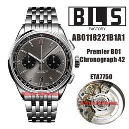 BLS Watches AB0118221B1A1 Premier B01 Chronographe 42mm ETA7750 Chronographe Automatique Montre Homme Cadran Gris Bracelet Acier Inoxydable Montres Homme