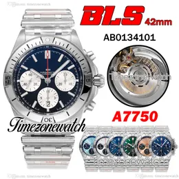 BLSF 42 mm Chronomat AB0134101 Automático A7750 Reloj para hombre Cronógrafo Marcadores de barra negra Esfera Pulsera de acero inoxidable Relojes Timezonewatch TWBR C149d