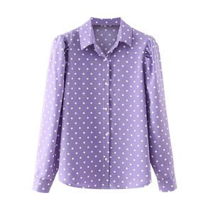 BLSQR Fashion button up polka dot print shirt vintage blouse vrouwen paarse dame lange mouwen vrouwelijke losse straat shirts 210430