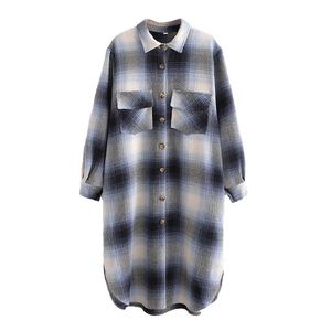 BLSQR Mode Poches Surdimensionné Plaid Veste Femmes Vintage Manches Longues Côté Vents Femelle Manteau Chic Tops 210430