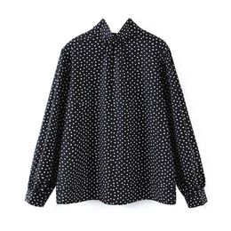 BLSQR Fashion Polka Dot Print Crop Blouses Dames Vintage Lange Mouw Hem Knoop Vrouwelijke Shirts Blusas Chic Tops 210430