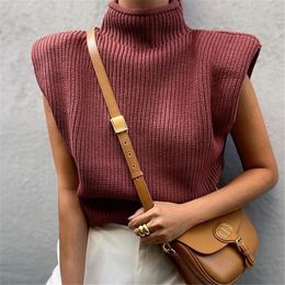 BLSQR Mode Wijn Rood Gebreide Vest Vrouwen Vintage Turtleneck Vrouwelijke Vest Sweater Crop Pullover Chic Tops 210430