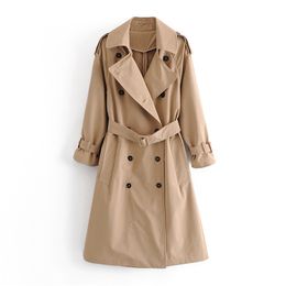 BLSQR mode hiver femmes Trench Coat femme ceinturé tempête rabat kaki bureau chaud élégant Vintage coupe-vent 210430