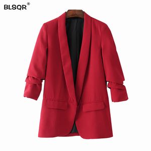 BLSQR rouge en mousseline de soie formel Blazer femmes costume d'affaires mince à manches longues veste s bureau pour femmes vêtements 210430