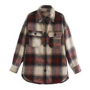 BLSQR Femmes Plaid Long Manteau Veste Casual Haute Qualité Chaud Pardessus Mode Revers Poche Manteaux 210430