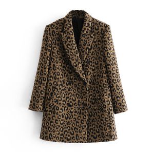 BLSQR Dames Vintage Leopard Print Blazer Jassen Mode Losse Lange Mouw Wol Jas Vrouwelijke Causal Double Breasted Jacket 210430