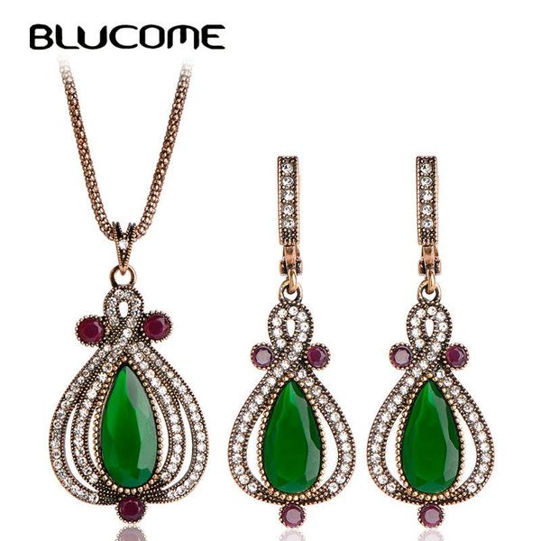 Boucles d'oreilles collier Blucome Vintage ensembles de bijoux goutte pendentif Antique or résine femmes accessoires de fête de mariage cadeaux exquis