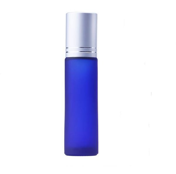 Rollo de vidrio esmerilado azul de 10 ml con bola de rodillo de acero inoxidable Botellas de perfume de aceites esenciales 200 unids / lote SN1296