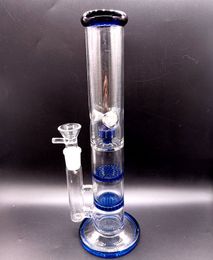 Blauw 14 inch dik glazen water Bong Hookahs met bandenpercolatoren en honingraatfilters rechte rookleidingen
