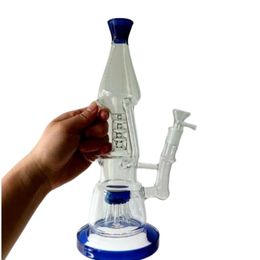 Blauw 16 Inch Glazen Water Bong Waterpijpen met Arm Boom Dubbele Perc Delicate Dab Rig 14mm Pijpen