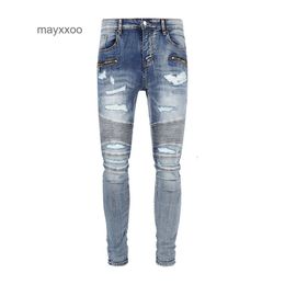 Blue 2024 amiirii Fashion Jean Purple Demin 2024 Jeans pour hommes zippés Slim Fit Mens NB71