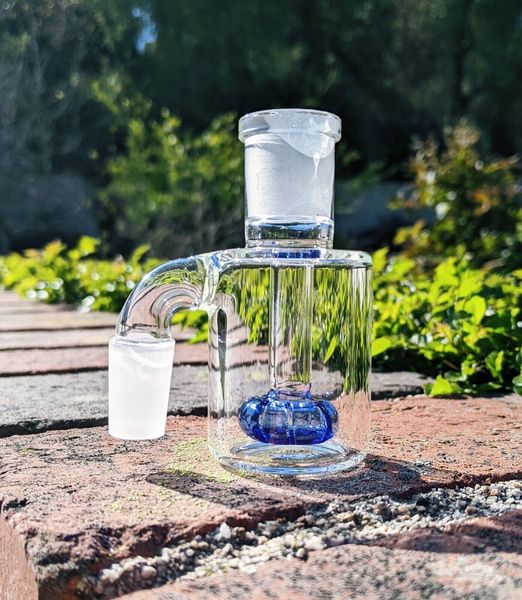 Azul 3 pulgadas Glass Ash Catcher 14mm 90 Grados Mini Hookah Glass Bong Water Catchers Grueso Pyrex Clear Bubbler