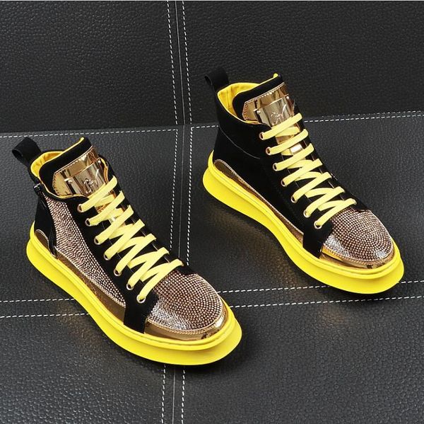 Blue 3601 Italien Rivets Wedding High-Top Lace-Up Diamond Men Spike Sneakers Flats Designers masculins Chaussures W249