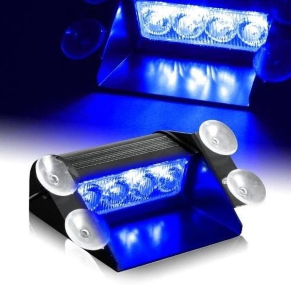 Azul 4 LED coche advertencia de emergencia tablero visera policía luces estroboscópicas 4LED Lamp5593733