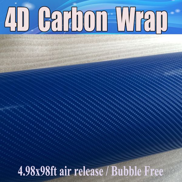 Vinyle bleu en Fiber de carbone 4D, brillant réaliste, Film bleu en Fiber de carbone pour emballage de voiture avec bulles d'air, taille 4,98x98 pieds 1,52x30m